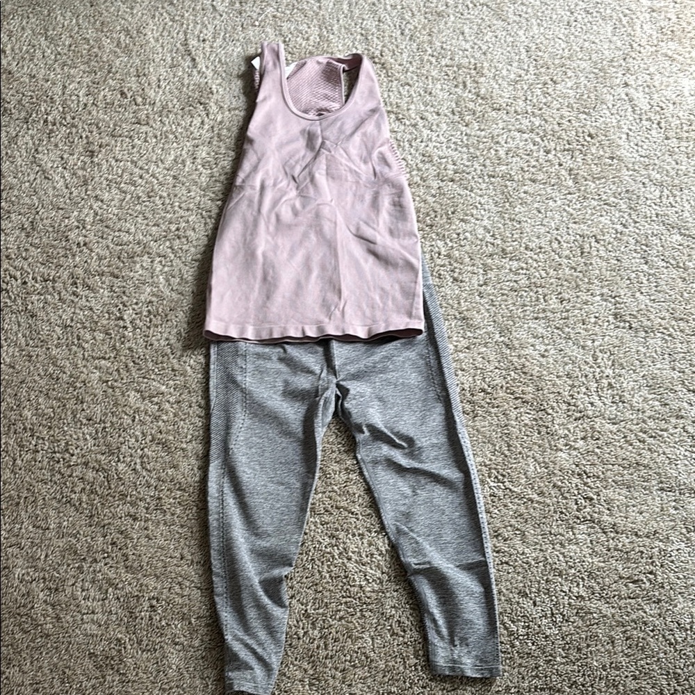 Fabletics Pink Tank Top and Gray Leggings Set